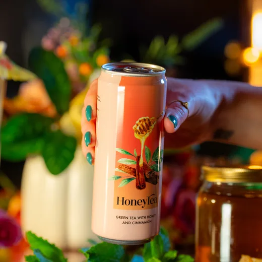 HoneyTea Green Tea with Honey and Cinnamon, Can